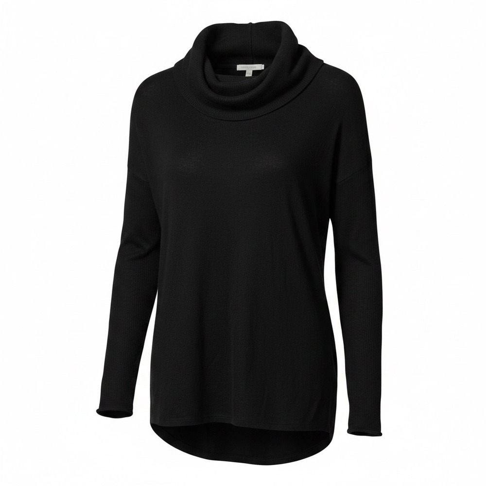 Bobeau Womens XL Black Cowl Neck Sweater Drop Shoulder High Low Hem Long Sleeve